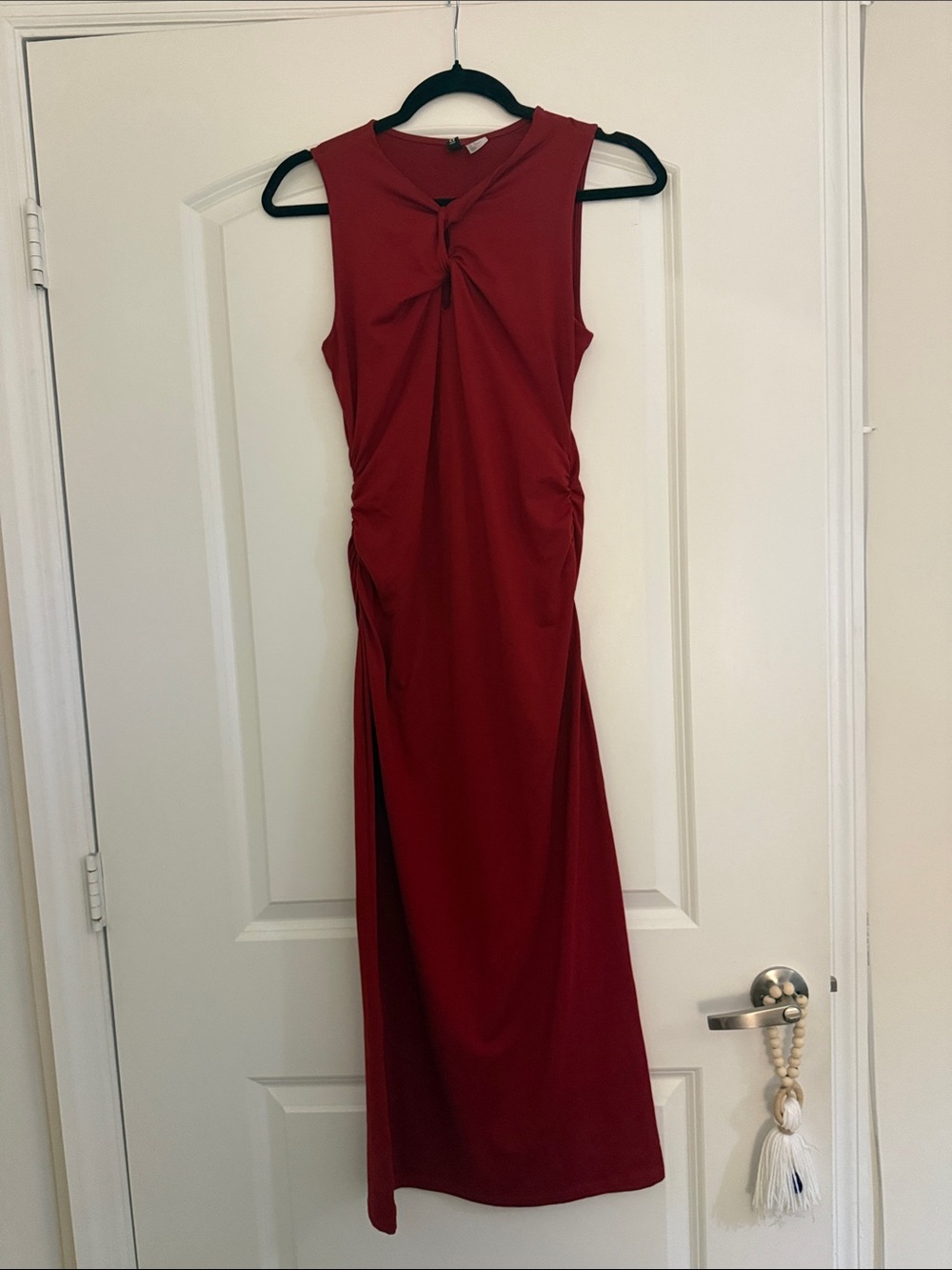Sleeveless Red Twist-Front Maxi Dress